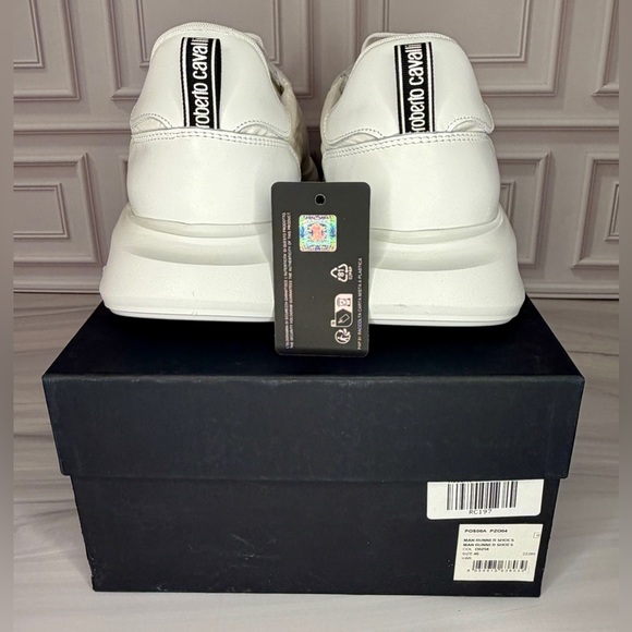 Roberto Cavalli White Leather Runner Sneakers – Size 46 EU / 13 US – NIB - Picture 4 of 5